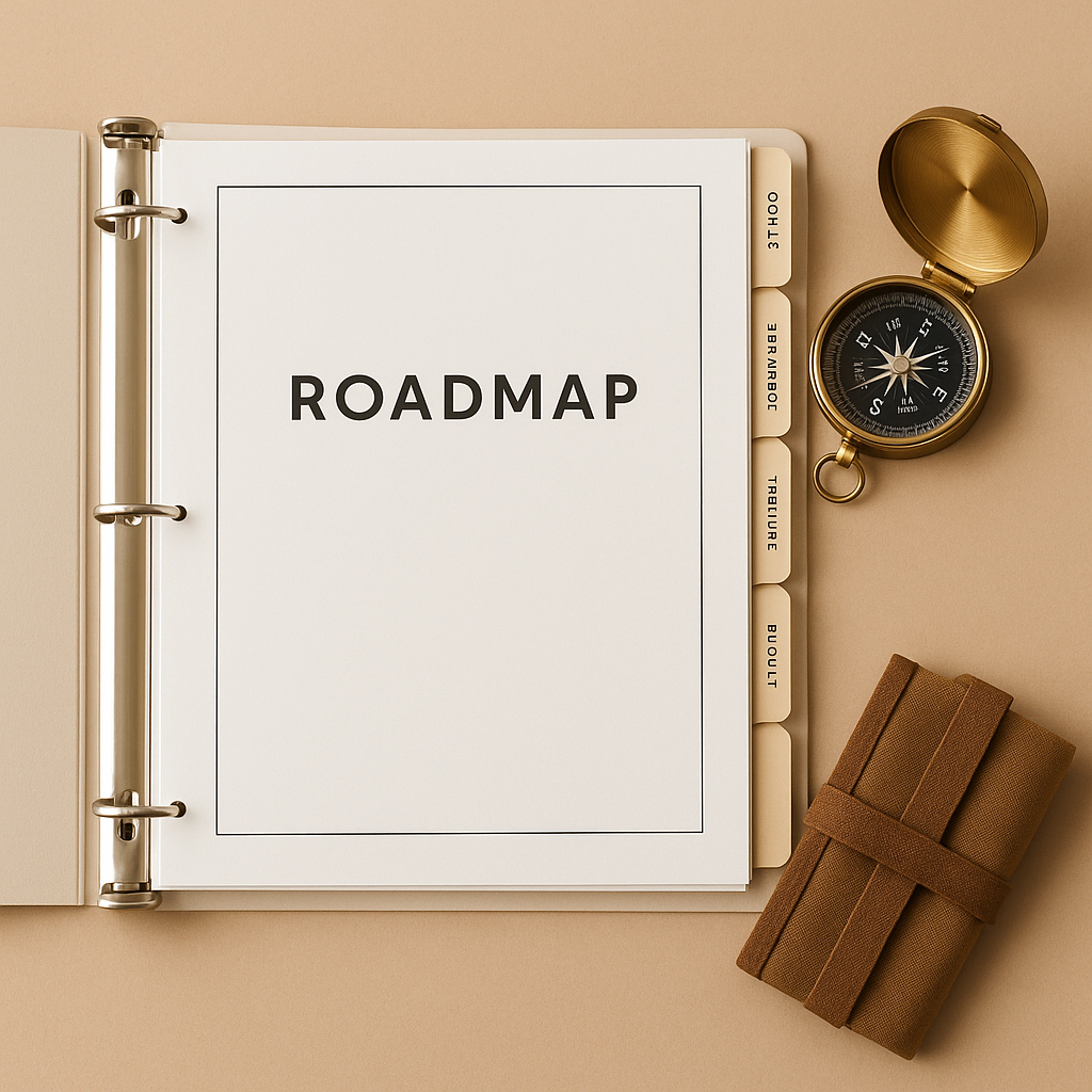Printed roadmap binder and compass