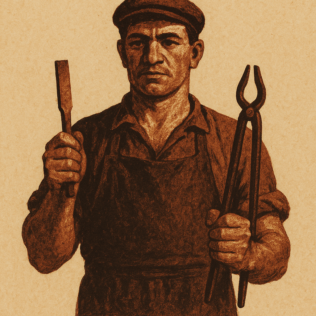 Blacksmith holding a forged tool