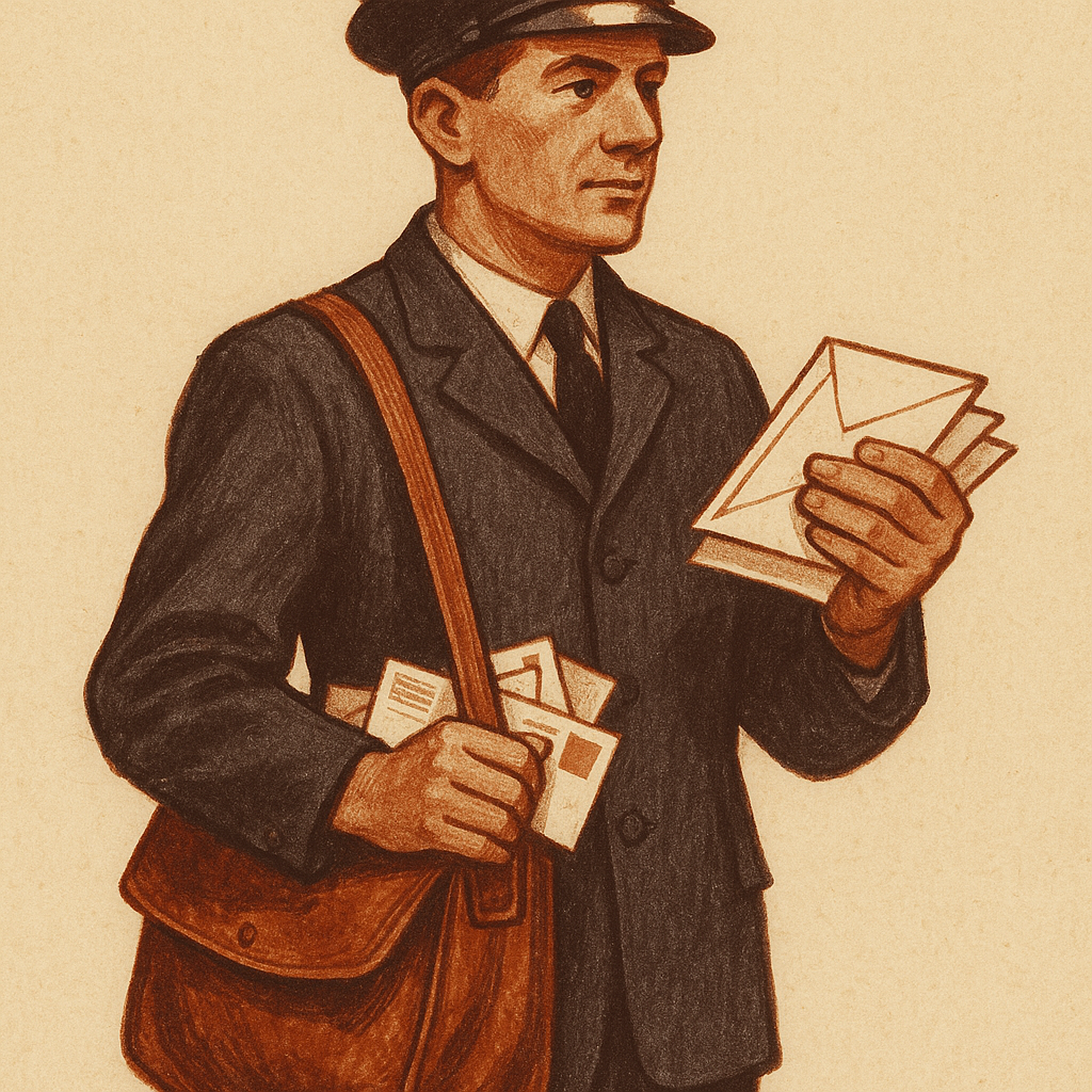 Mail carrier with letters and a mailbag