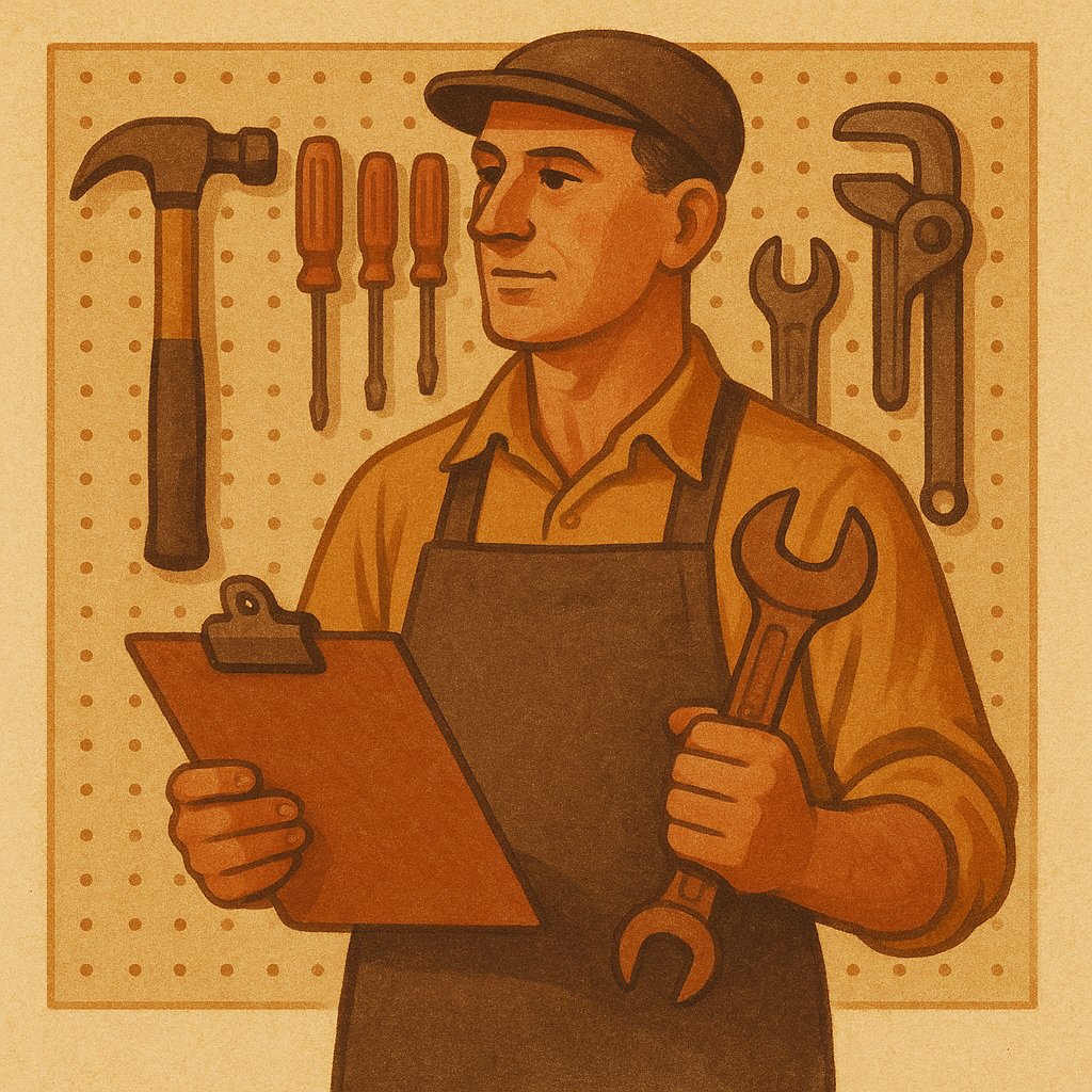 Toolkeeper with a clipboard and wrench