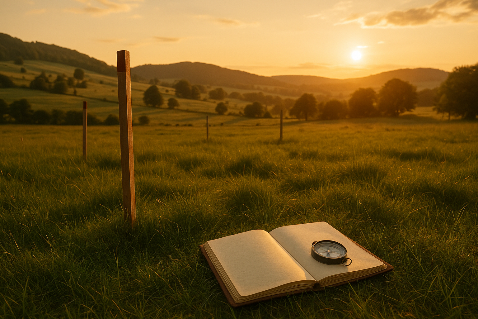 Pastureland and survey markers